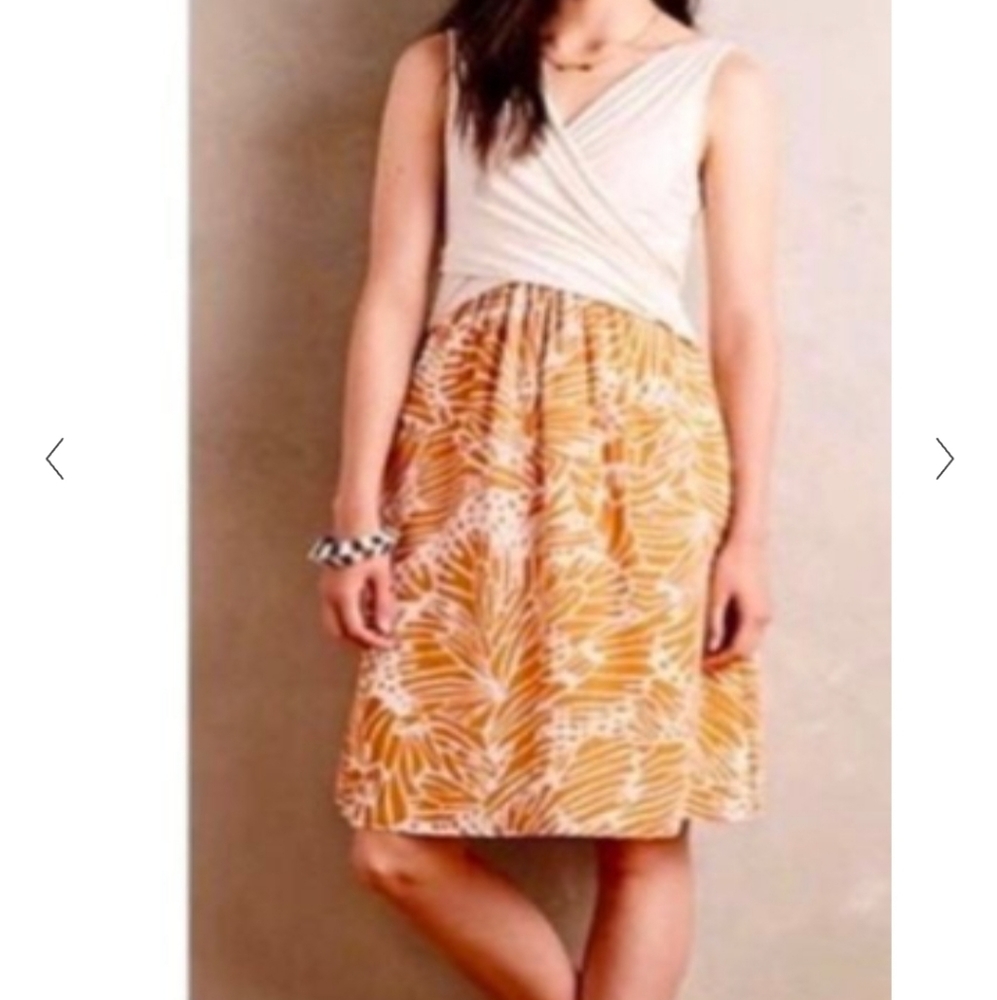 Anthropologie Cream and Orange Floral Dress